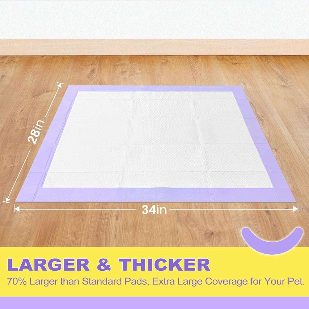 MIZOK Puppy Pads 28x34in Lavender Scented, Dog Pee Pads Extra Large Odor Eliminating Ultra Absorbent Up to 8 Cups, 6 Layers Leak-Proof & Quick-Dry Purple (40 Counts) - Image 3