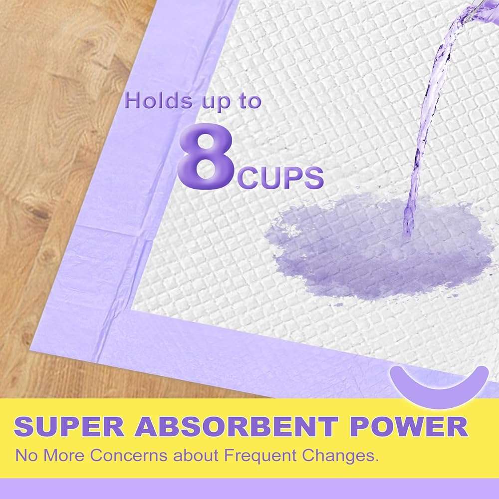 MIZOK Puppy Pads 28x34in Lavender Scented, Dog Pee Pads Extra Large Odor Eliminating Ultra Absorbent Up to 8 Cups, 6 Layers Leak-Proof & Quick-Dry Purple (40 Counts) - Image 4