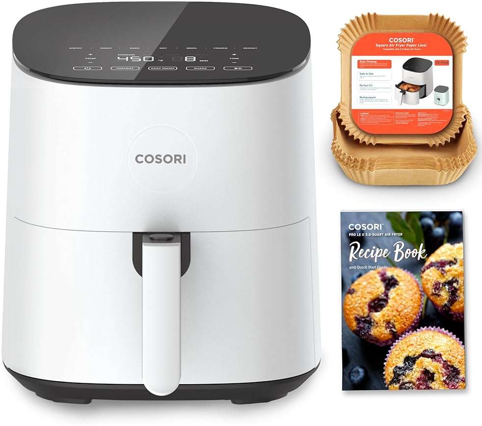 Cosori Air Fryer Pro LE 5-Qt Airfryer, With 20PCS paper liners, 10 Functions that Dry, Bake, Roast &Preheat, Shake Reminder, Up to 450℉, 85% Oil less, Compact, 130+ Recipes, Dishwasher Safe, White - Image 1