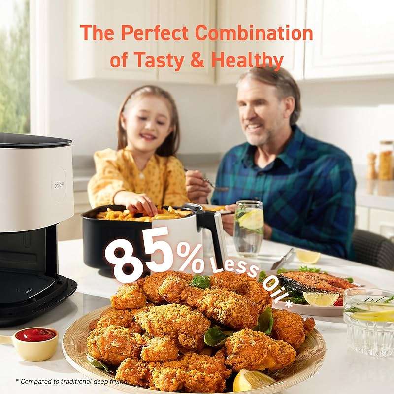Cosori Air Fryer Pro LE 5-Qt Airfryer, With 20PCS paper liners, 10 Functions that Dry, Bake, Roast &Preheat, Shake Reminder, Up to 450℉, 85% Oil less, Compact, 130+ Recipes, Dishwasher Safe, White - Image 4
