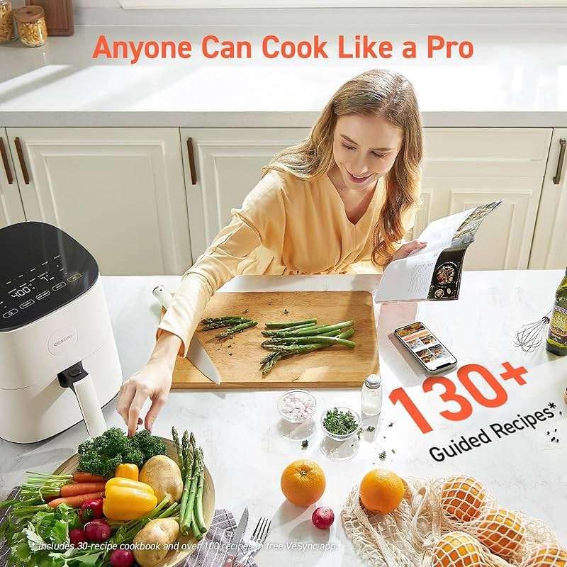 Cosori Air Fryer Pro LE 5-Qt Airfryer, With 20PCS paper liners, 10 Functions that Dry, Bake, Roast &Preheat, Shake Reminder, Up to 450℉, 85% Oil less, Compact, 130+ Recipes, Dishwasher Safe, White - Image 5