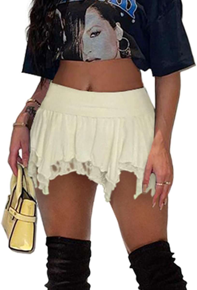 Women's Lace Short Skirt Sexy Y2K Solid Low Waist Patchwork Flowy Ruffle Pleated Mini Skirts Streetwear - Image 1