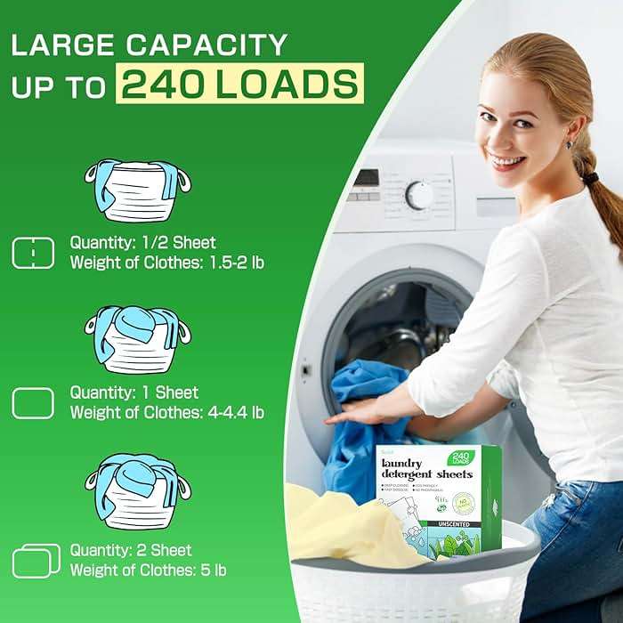 Soulink Laundry Detergent Sheets Unscented 240 Loads，Eco Friendly Detergent Sheets for Travel & Home - No Plastic Jug Liquidless Soap Strips, Plant-based, Hypoallergenic. Safe for Sensitive Skin - Image 3
