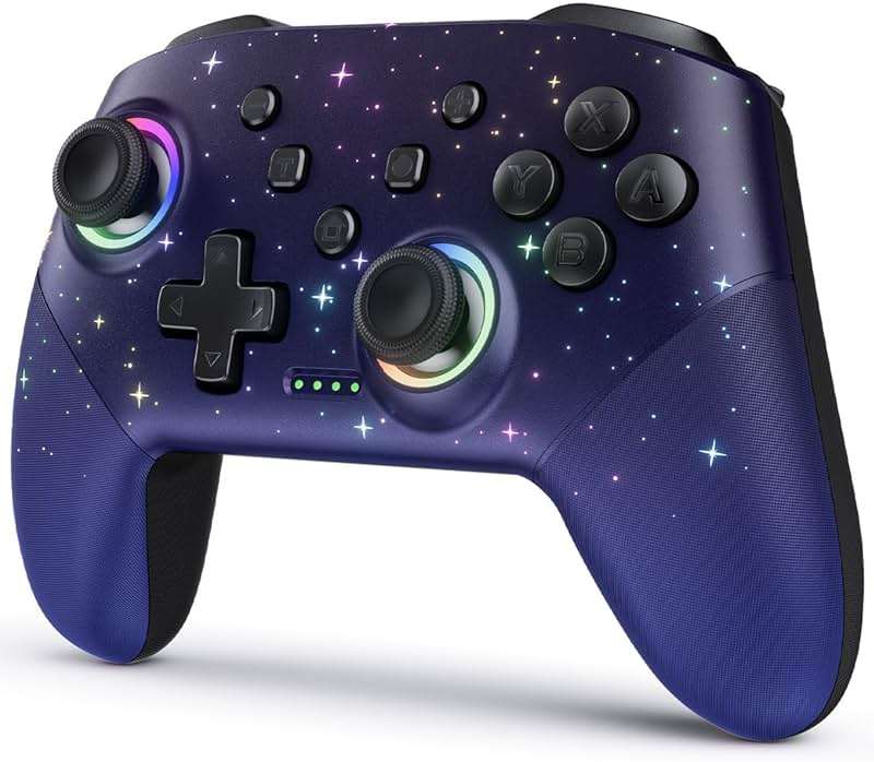 VOYEE Switch Controller, LED Star Wireless Pro Controllers Compatible with Switch/Lite/OLED, Multi-Platform Windows PC with 9 Colors Colorful RGB Lights/Programmable/Vibration/Turbo/Wakeup - Image 1