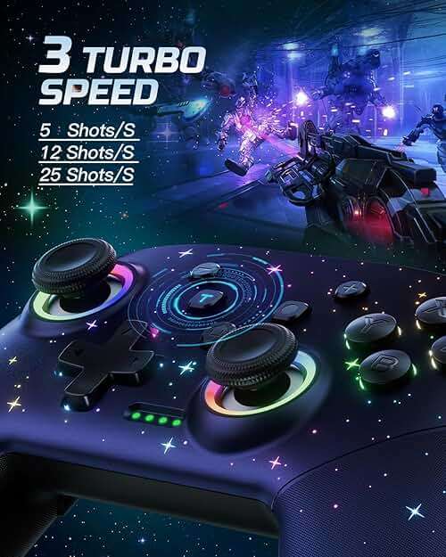 VOYEE Switch Controller, LED Star Wireless Pro Controllers Compatible with Switch/Lite/OLED, Multi-Platform Windows PC with 9 Colors Colorful RGB Lights/Programmable/Vibration/Turbo/Wakeup - Image 3