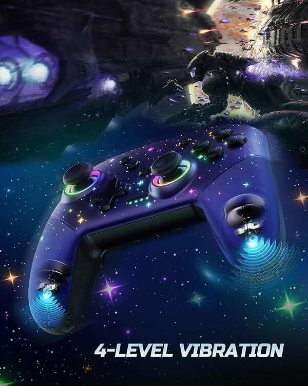 VOYEE Switch Controller, LED Star Wireless Pro Controllers Compatible with Switch/Lite/OLED, Multi-Platform Windows PC with 9 Colors Colorful RGB Lights/Programmable/Vibration/Turbo/Wakeup - Image 6