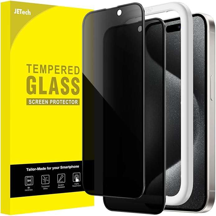 JETech Privacy Full Coverage Screen Protector for iPhone 15 Pro 6.1-Inch, Black Edge Anti-Spy Tempered Glass Film with Easy Installation Tool, Case-Friendly, 2-Pack - Image 1
