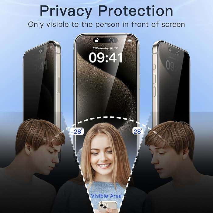 JETech Privacy Full Coverage Screen Protector for iPhone 15 Pro 6.1-Inch, Black Edge Anti-Spy Tempered Glass Film with Easy Installation Tool, Case-Friendly, 2-Pack - Image 4