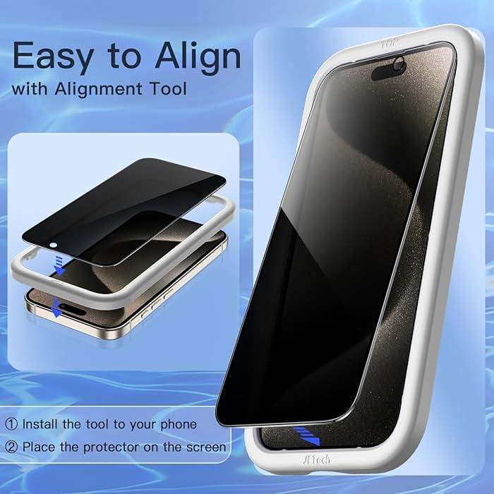 JETech Privacy Full Coverage Screen Protector for iPhone 15 Pro 6.1-Inch, Black Edge Anti-Spy Tempered Glass Film with Easy Installation Tool, Case-Friendly, 2-Pack - Image 5