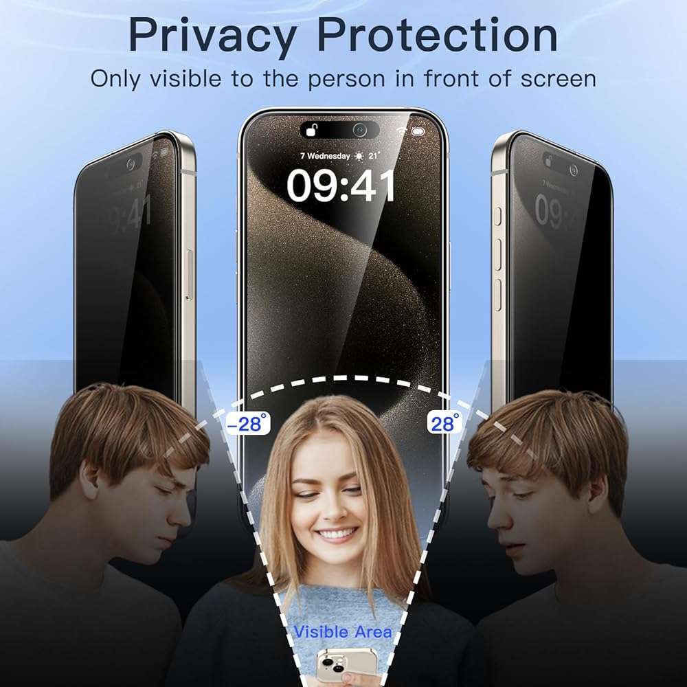 JETech Privacy Screen Protector for iPhone 15 Pro Max 6.7-Inch, Anti-Spy Tempered Glass Film with Easy Installation Tool, 2-Pack - Image 4