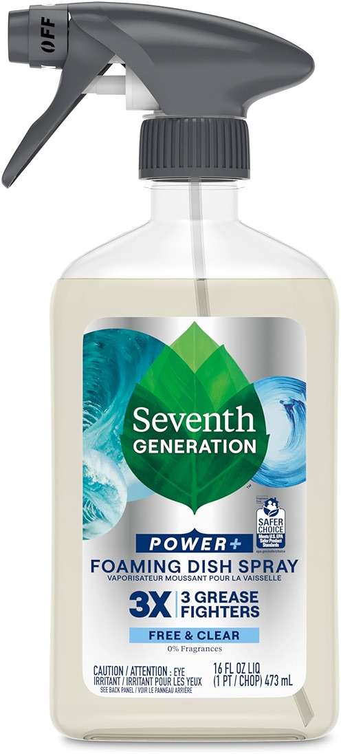 Seventh Generation Foaming Dish Spray, 3X Grease Fighters, Free & Clear, 16 Fl. Oz. - Image 1