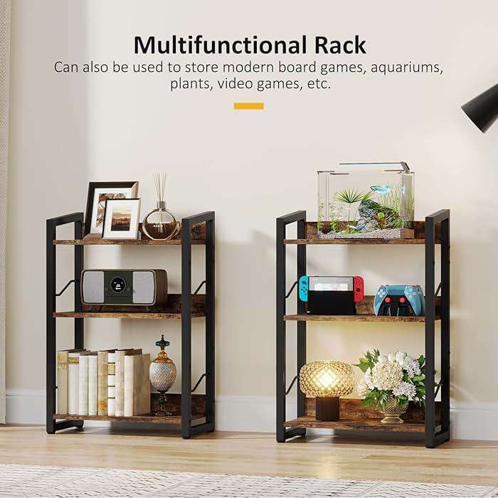 Hosfais Book Shelf Small Bookshelf: 3-Tier Wood Bookcase Industrial Bookshelf with Edge Protection Metal Narrow Bookcase Storage Organizer Display Rack for Bedroom Home Office (Rustic Brown) - Image 7