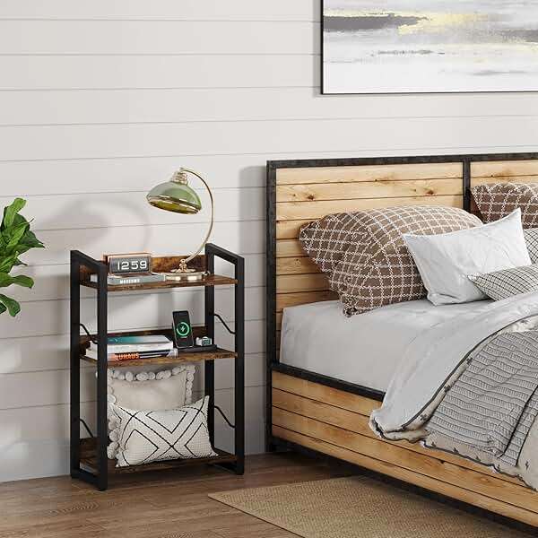 Hosfais Book Shelf Small Bookshelf: 3-Tier Wood Bookcase Industrial Bookshelf with Edge Protection Metal Narrow Bookcase Storage Organizer Display Rack for Bedroom Home Office (Rustic Brown) - Image 8