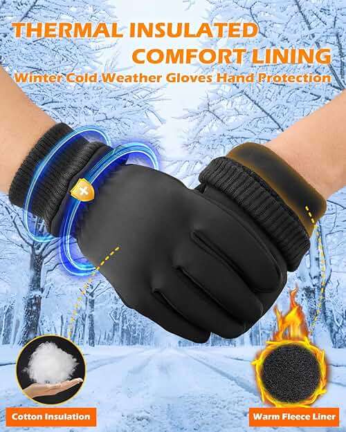 LOUXPERT Waterproof Winter Gloves with Cotton Layer and Soft Smooth Lining | Touchscreen Fingers for Easy Phone Use, Water Resistant Shell, Silicone Palm Grip, Comfortable Fit for Outdoor Sports - Image 2
