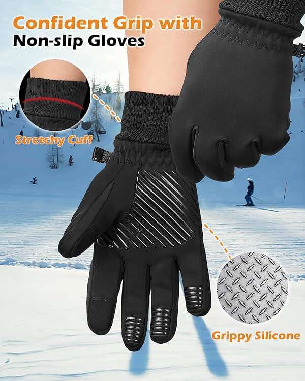 LOUXPERT Waterproof Winter Gloves with Cotton Layer and Soft Smooth Lining | Touchscreen Fingers for Easy Phone Use, Water Resistant Shell, Silicone Palm Grip, Comfortable Fit for Outdoor Sports - Image 5