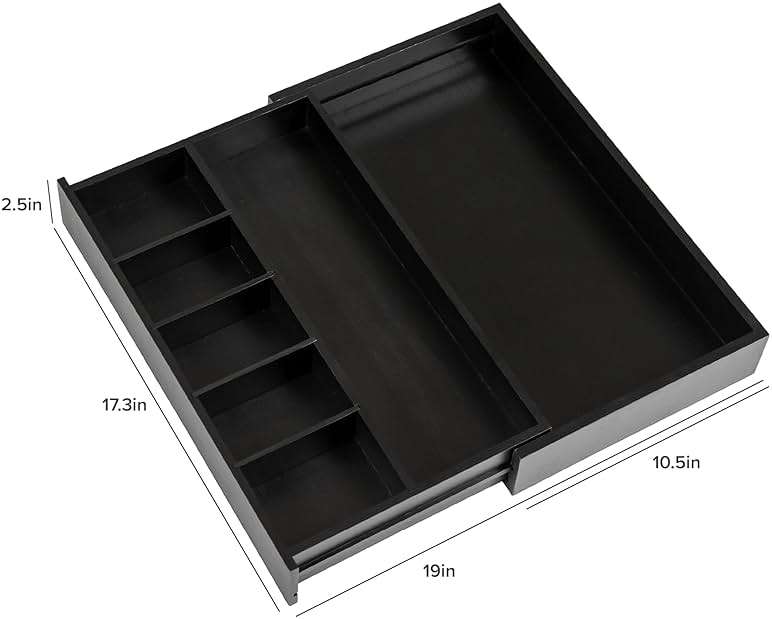 KitchenEdge Adjustable Kitchen Drawer Organizer for Utensils and Junk, Food-Safe Contract Grade with 100% Sustainable Wood, Expandable from 10.5 to 19 Inches Wide - Black Bamboo - Image 2
