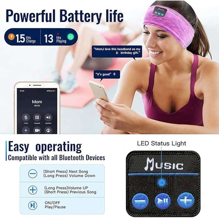 SANNWEEN Wireless Sleep Headphones for Women - Bluetooth Headband for Side Sleepers with Adjustable Headband (Rose Red) - Image 4