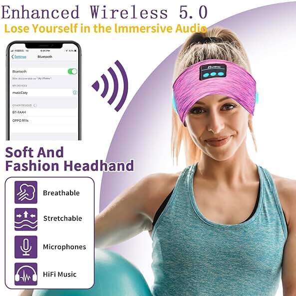 SANNWEEN Wireless Sleep Headphones for Women - Bluetooth Headband for Side Sleepers with Adjustable Headband (Rose Red) - Image 5