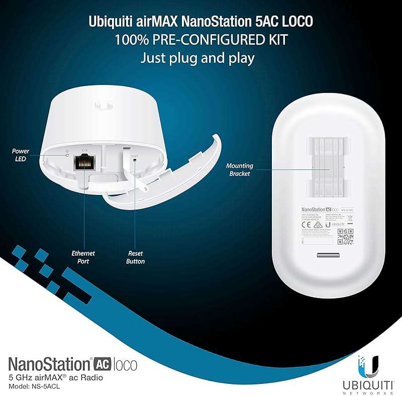 Wireless Bridge Ubiquiti LOCO5AC PRE-CONFIGURED, Bundle of 2 Ubiquiti Nanostation LOCO 5AC, Point to Point Outdoor WiFi Bridge, Plugh and Play, 5GHz, 450+Mbps, 10+km Link Range, Network Bridge - Image 7