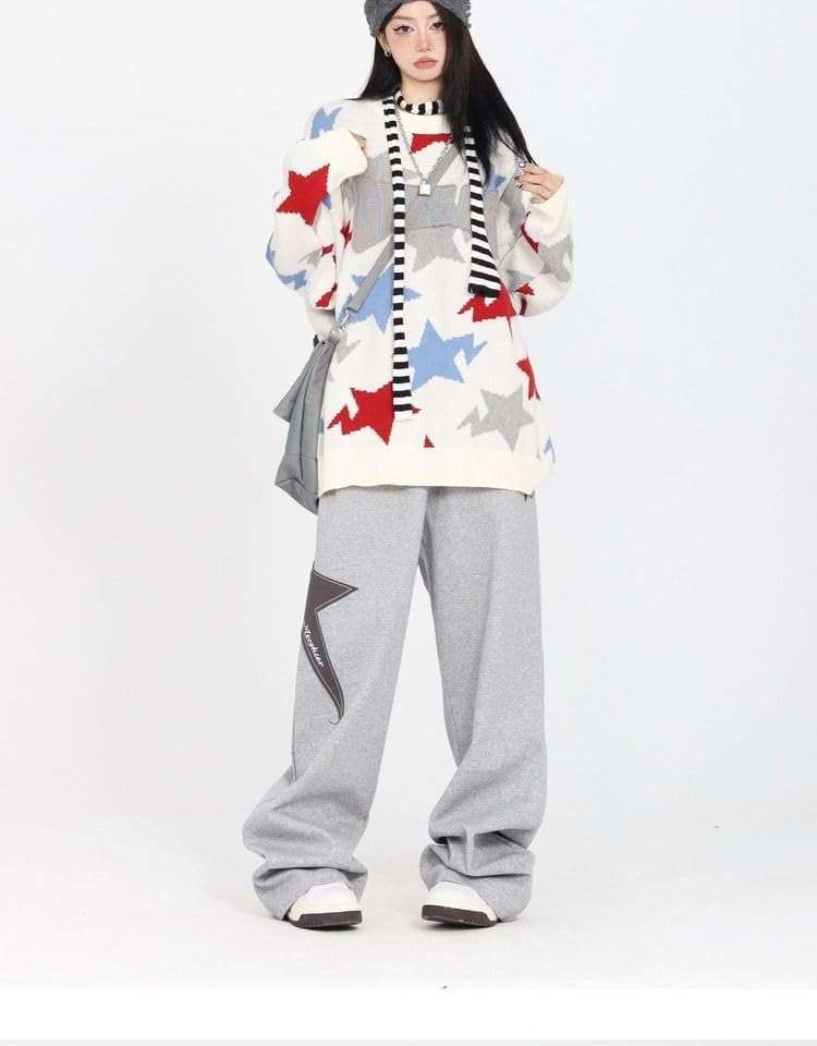 Pooyikoi Women Streetwear Sweatpants Drawstring Elastic Waist Loose Wide Leg Joggers Y2k Star Print Pants Harajuku Trousers - Image 3