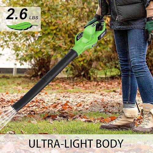 Leaf Blower Cordless, 20V Electric Cordless Leaf Blower with 4000mAh Battery and Charger, 2 Speed Modes, Lightweight Battery Powered Leaf Blowers for Lawn Care, Patio, Blowing Leaves and Snow - Image 3