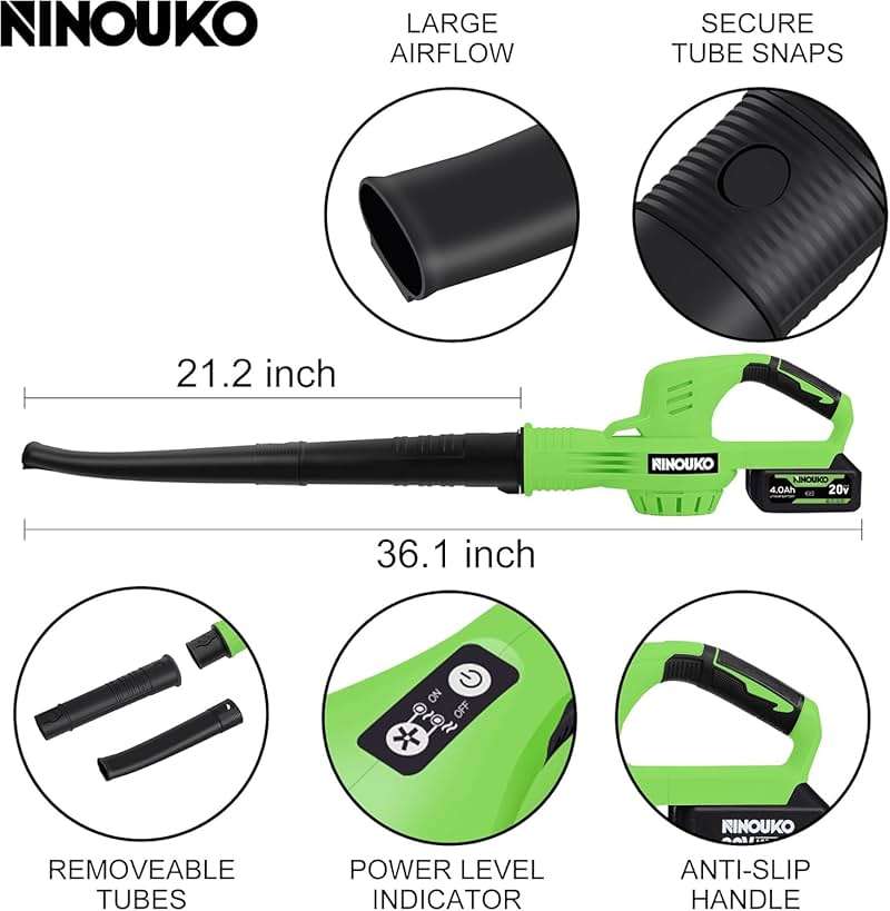 Leaf Blower Cordless, 20V Electric Cordless Leaf Blower with 4000mAh Battery and Charger, 2 Speed Modes, Lightweight Battery Powered Leaf Blowers for Lawn Care, Patio, Blowing Leaves and Snow - Image 7
