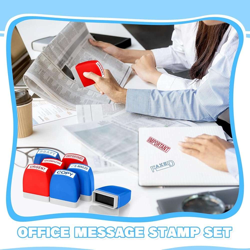 Crtiin 16 Pcs Office Stamp Set Message Self Inking Rubber Stamp Set for Office Stamps Completed Faxed Scanned Stamps for Message Supplies(Red, Blue) - Image 5