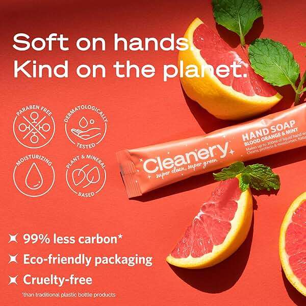 Cleanery Moisturizing Hand Soap Refill Powder Concentrate 4 Pack, 10 fl oz Refill, Blood Orange & Mint - Image 3