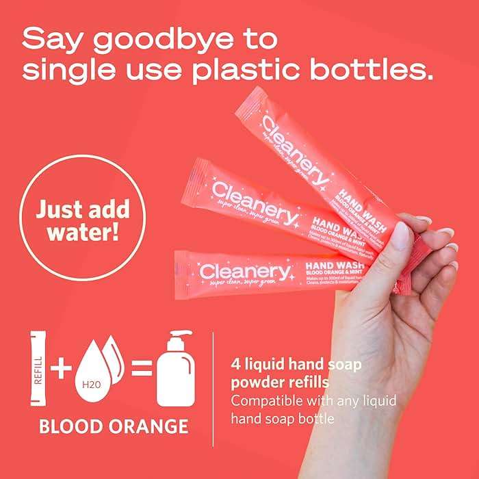 Cleanery Moisturizing Hand Soap Refill Powder Concentrate 4 Pack, 10 fl oz Refill, Blood Orange & Mint - Image 4