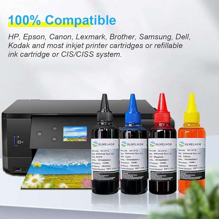 Universal Dye Ink Refill Kit 2 Black for HP Canon Epn Brother Lexmark Samsung Dell Kodak Inkjet Printers Compatible Cartridges Refillable Cartridge CISS CIS System with Syringes(2BK x 100ml) - Image 2