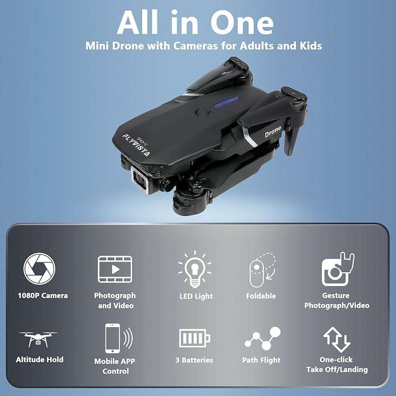 FLYVISTA Mini Drone with Camera for Adults Kids, 1080P WiFi FPV Camera Drone with 3 Batteries, One-Click Take Off/Landing, Altitude Hold, Headless Mode, 360° Flips, 3-Gear Speeds, Emergency Stop, Carrying Case, Toys Gifts for Kids and Adults Beginner - Image 7