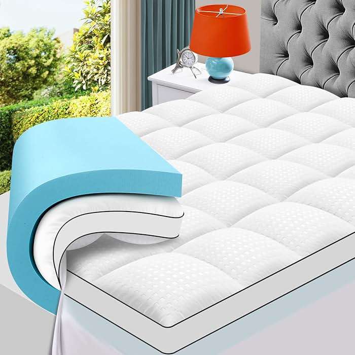 MASVIS Queen Size Dual Layer 4 Inch Memory Foam Mattress Topper, 2 Inch Cooling Gel Memory Foam and 2 Inch Pillow Top Mattress Pad Cover for Back Pain, Medium Support - Image 1