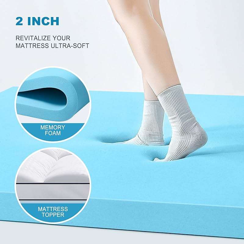 MASVIS Queen Size Dual Layer 4 Inch Memory Foam Mattress Topper, 2 Inch Cooling Gel Memory Foam and 2 Inch Pillow Top Mattress Pad Cover for Back Pain, Medium Support - Image 4