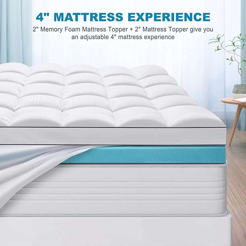 MASVIS Queen Size Dual Layer 4 Inch Memory Foam Mattress Topper, 2 Inch Cooling Gel Memory Foam and 2 Inch Pillow Top Mattress Pad Cover for Back Pain, Medium Support - Image 6