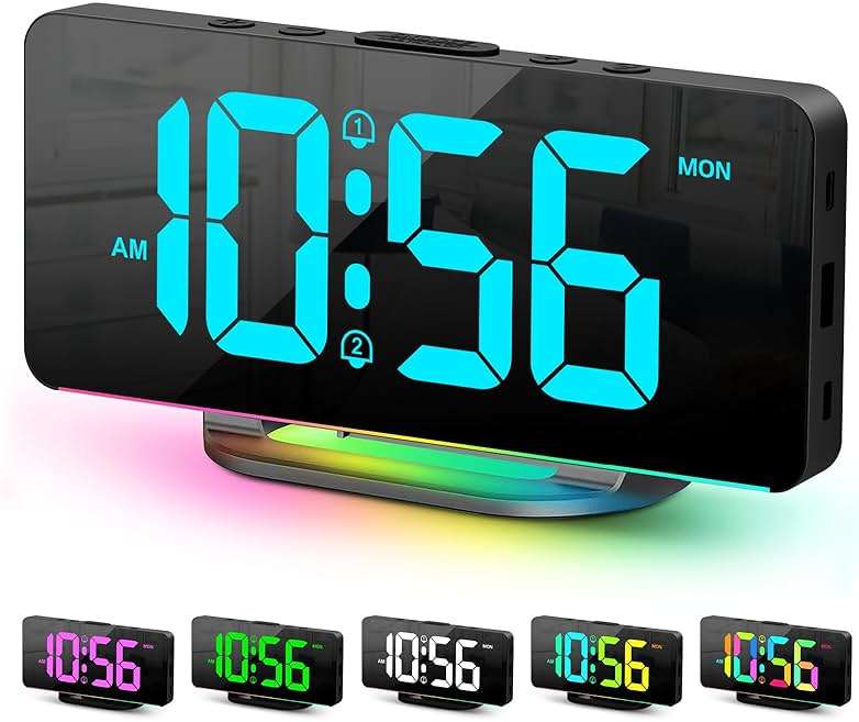 Digital Alarm Clock, Large LED Digital Clock for Bedrooms with 10 Color Changing Night Light, Adjustable Brightness, USB Charging Port, Bedside and Desk Clock for Living Room Office Decor (Black) - Image 1