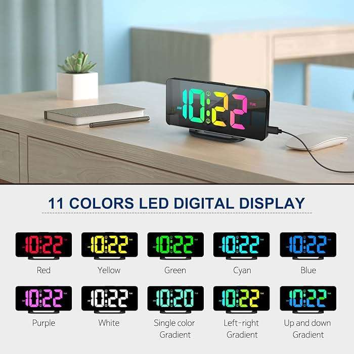 Digital Alarm Clock, Large LED Digital Clock for Bedrooms with 10 Color Changing Night Light, Adjustable Brightness, USB Charging Port, Bedside and Desk Clock for Living Room Office Decor (Black) - Image 2