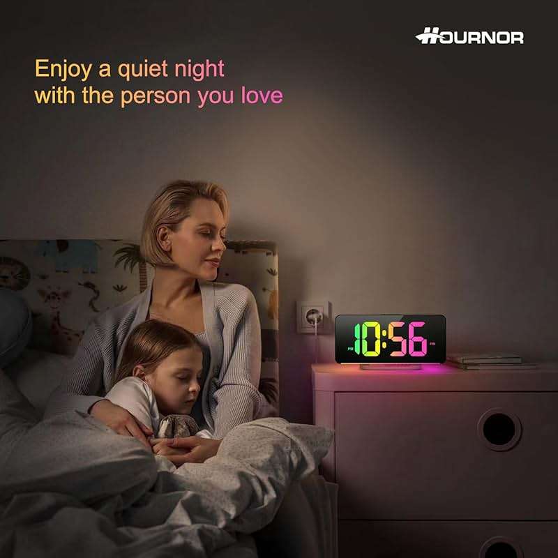 Digital Alarm Clock, Large LED Digital Clock for Bedrooms with 10 Color Changing Night Light, Adjustable Brightness, USB Charging Port, Bedside and Desk Clock for Living Room Office Decor (Black) - Image 4