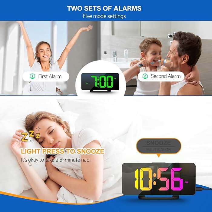 Digital Alarm Clock, Large LED Digital Clock for Bedrooms with 10 Color Changing Night Light, Adjustable Brightness, USB Charging Port, Bedside and Desk Clock for Living Room Office Decor (Black) - Image 6
