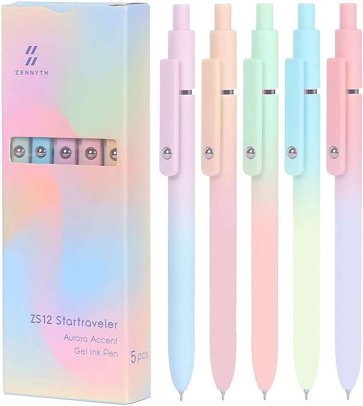 FIOVER Gel Pens, 5pcs Black Ink Medium Point 0.7mm Smooth Writing Pens with Comfort Grip, Aesthetic Ballpoint for Journaling School Office Supplies, Gifts for Women Men(5PCS Gradient Black Ink) - Image 1