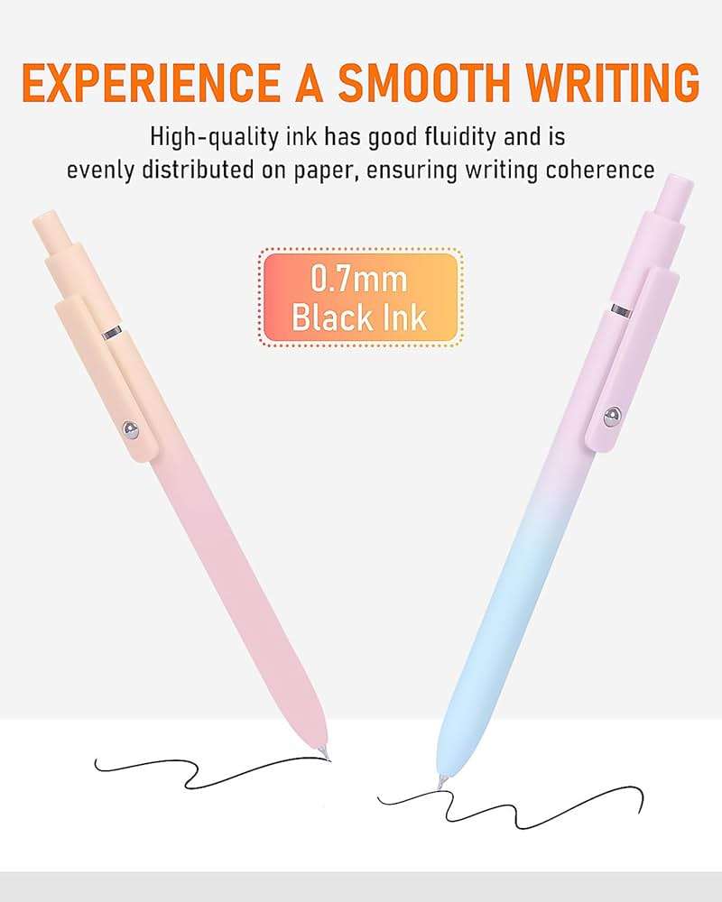 FIOVER Gel Pens, 5pcs Black Ink Medium Point 0.7mm Smooth Writing Pens with Comfort Grip, Aesthetic Ballpoint for Journaling School Office Supplies, Gifts for Women Men(5PCS Gradient Black Ink) - Image 3