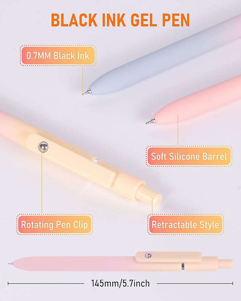 FIOVER Gel Pens, 5pcs Black Ink Medium Point 0.7mm Smooth Writing Pens with Comfort Grip, Aesthetic Ballpoint for Journaling School Office Supplies, Gifts for Women Men(5PCS Gradient Black Ink) - Image 5