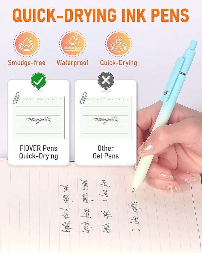 FIOVER Gel Pens, 5pcs Black Ink Medium Point 0.7mm Smooth Writing Pens with Comfort Grip, Aesthetic Ballpoint for Journaling School Office Supplies, Gifts for Women Men(5PCS Gradient Black Ink) - Image 6