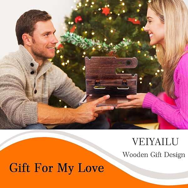 VEIYAILU Gifts for Men Women Dad Husband Boyfriend Wood Phone Docking Station Nightstand Organizer for Men Birthday Gifts (Dark Brown) - Image 6