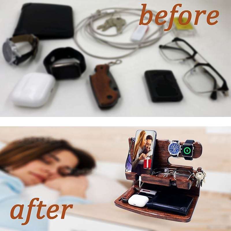 VEIYAILU Gifts for Men Women Dad Husband Boyfriend Wood Phone Docking Station Nightstand Organizer for Men Birthday Gifts (Dark Brown) - Image 7
