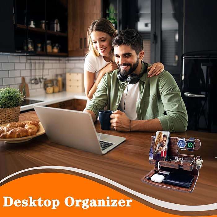 VEIYAILU Gifts for Men Women Dad Husband Boyfriend Wood Phone Docking Station Nightstand Organizer for Men Birthday Gifts (Dark Brown) - Image 8