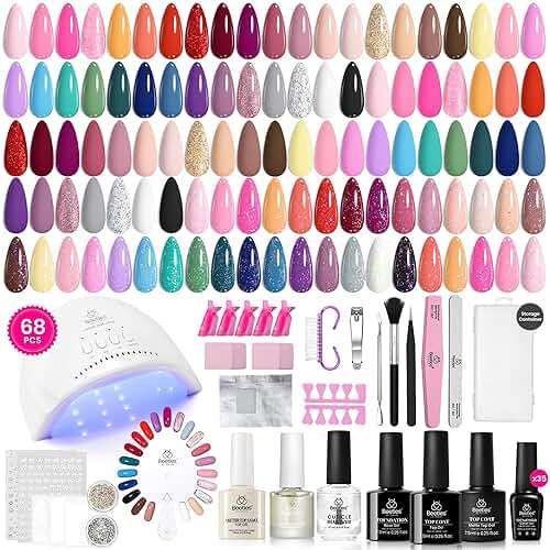 Beetles Gel Nail Polish Kit with U V Light - 68 Pcs 35 Colors Pink Glitter Nude Gel Polish Set Vivid Seasons with Base Matte&Glossy Top Coat Home DIY Nail Stuff Art Set Gifts for Women Teens Girls - Image 8