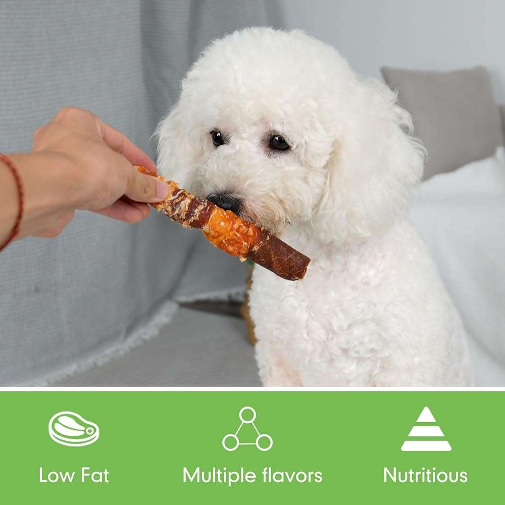 MON2SUN Dog Treats, Triple Flavor 6 Inch Chicken Liver Duck and Chicken Wrapped Rawhide Sticks, Teeth Cleaning Snacks for Medium Dogs, 17.6 oz (10 Count-Pack of 1) - Image 3