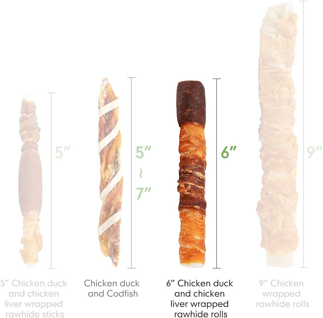 MON2SUN Dog Treats, Triple Flavor 6 Inch Chicken Liver Duck and Chicken Wrapped Rawhide Sticks, Teeth Cleaning Snacks for Medium Dogs, 17.6 oz (10 Count-Pack of 1) - Image 7