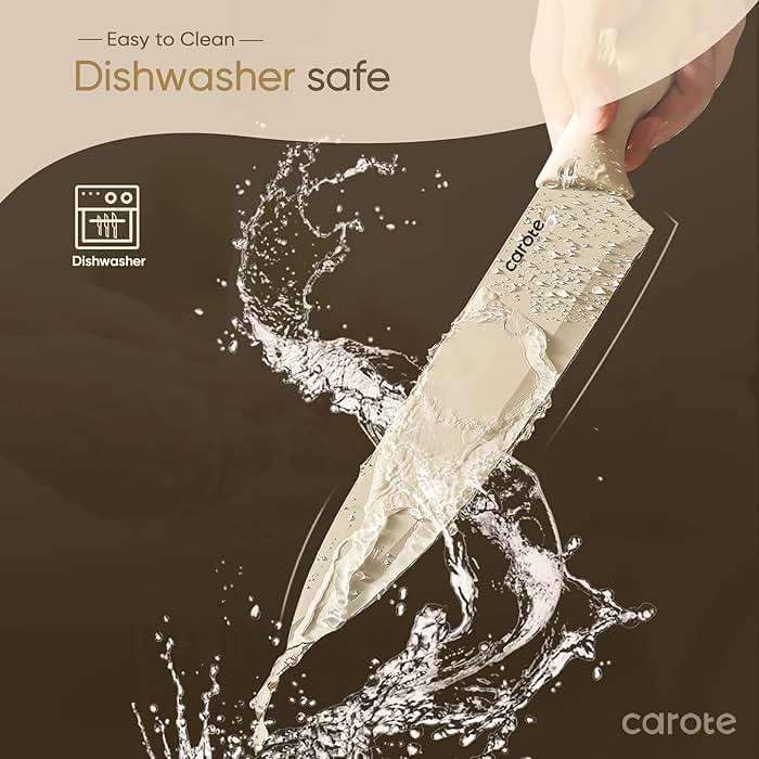 CAROTE Knife Set, 12 Pieces Kitchen Knife Set, 6 Stainless Steel Knives with Blade Guards & Nonstick Ceramic Coating, Rustproof, Color-Coded, Ergonomic Handles - Image 7