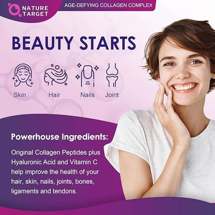 NATURE TARGET Multi Collagen Peptides Powder - Type I, II, III, V, X - Hydrolyzed Collagen Peptides with Vitamin C Hyaluronic Acid, Supports Skin Hair Nail & Joint, Grass-Fed, Non-GMO, 50 Servings - Image 4